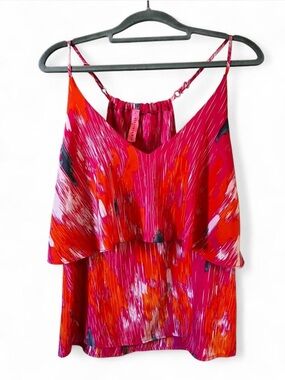 Eighty Sixty Vintage Y2K Top Red & Pink Floral print cami top with ruffle S